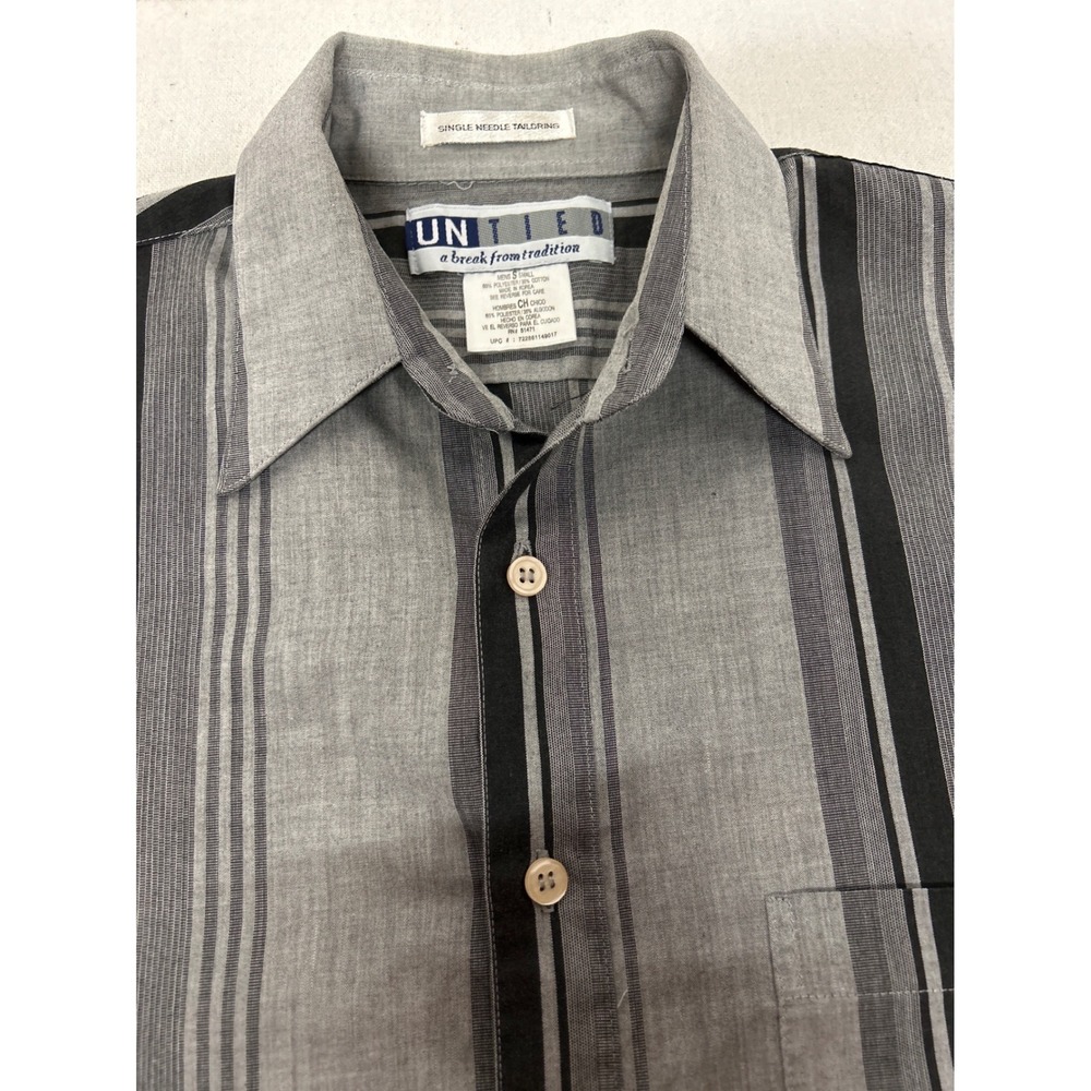 Vintage Untied Y2K Men's Short Sleeve Striped Button Up‎ Shirt Gray Black Size S